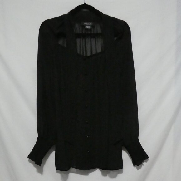 MICHEL STUDIO COLLECTION | size 16 | Black Sheer Button-Up Blouse With Neck Tie - Picture 1 of 14